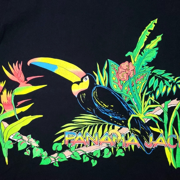 Vintage Natuee Panama Jack Wrap Around Rainforest Toucan Macaw Tropical T-shirt - Picture 2 of 15